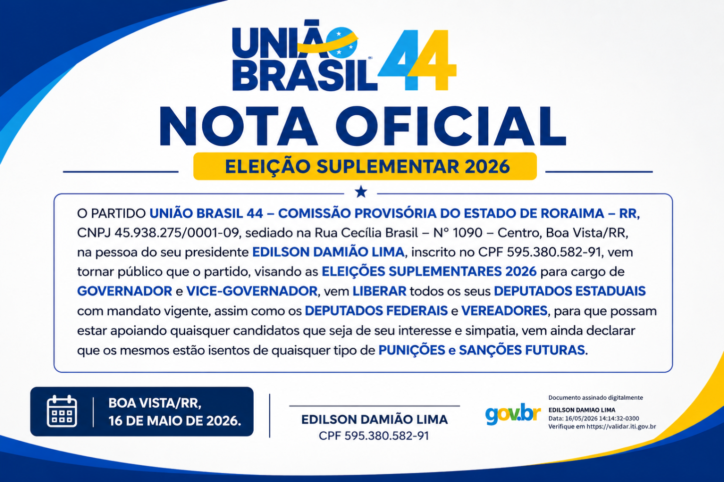 edilson-damiao-desiste-de-candidatura-ao-governo-tampao-e-uniao-brasil-libera-deputados-para-apoiar-qualquer-nome-na-disputa